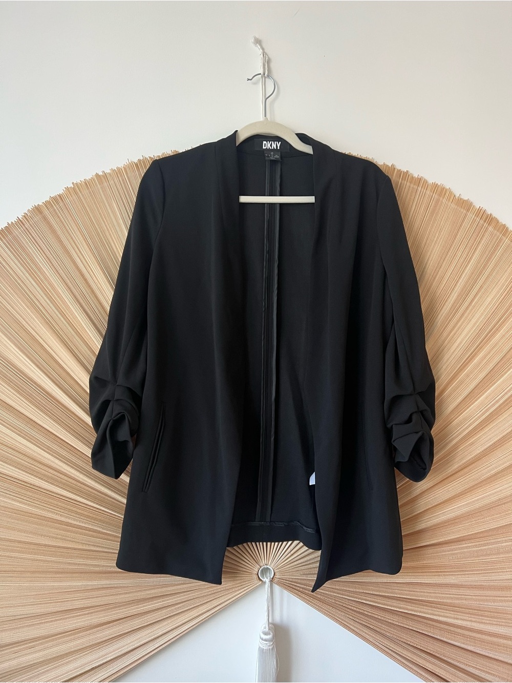 DKNY Black Open-Front Draped Sleeve Blazer